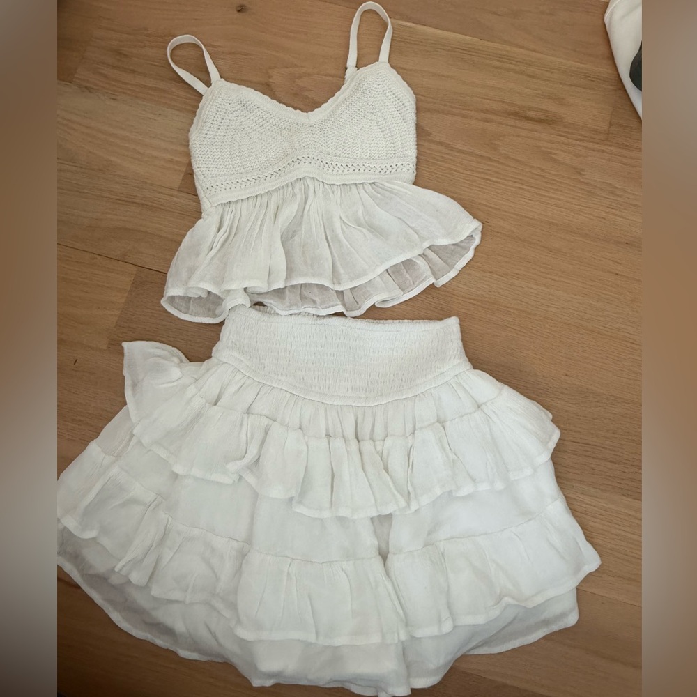 White Ruffled Two-Piece Set